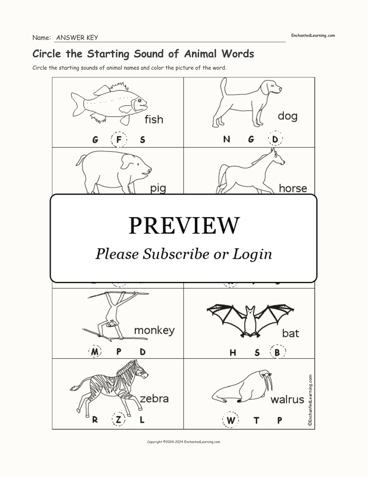 Circle the Starting Sound of Animal Words interactive worksheet page 2