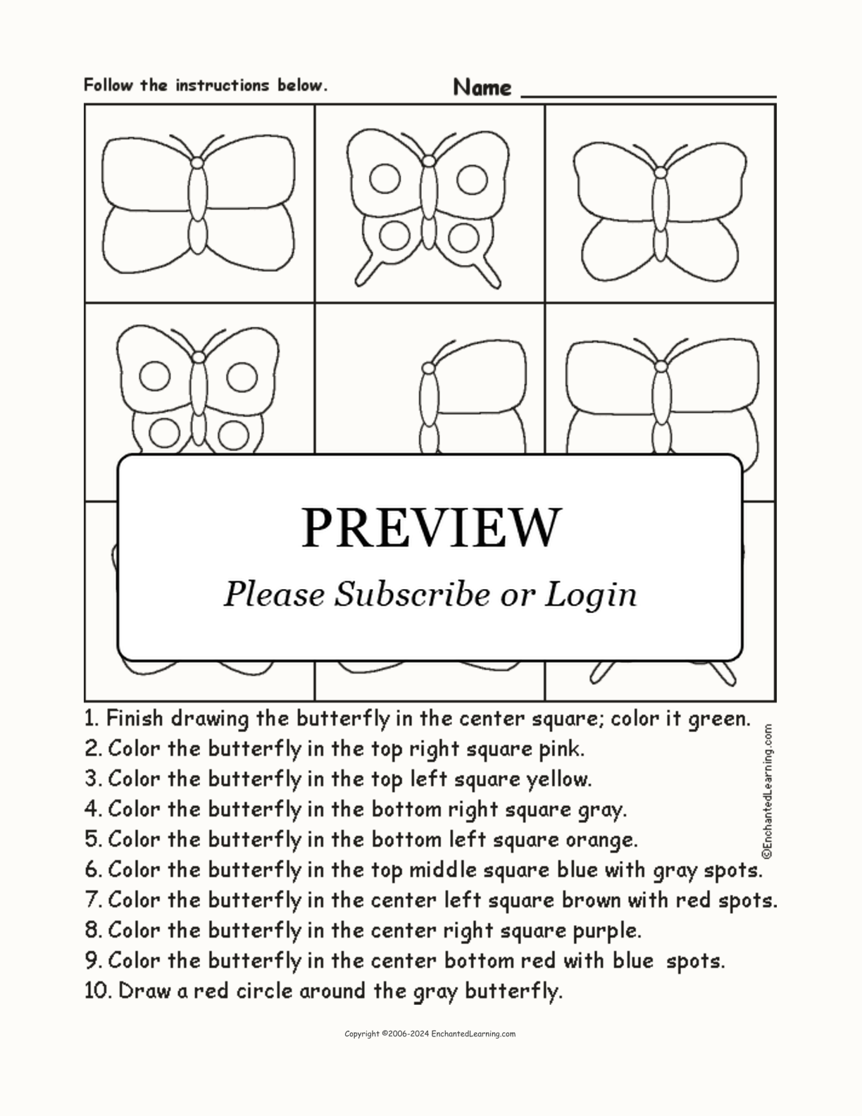 Butterflies - Follow the Instructions interactive worksheet page 1