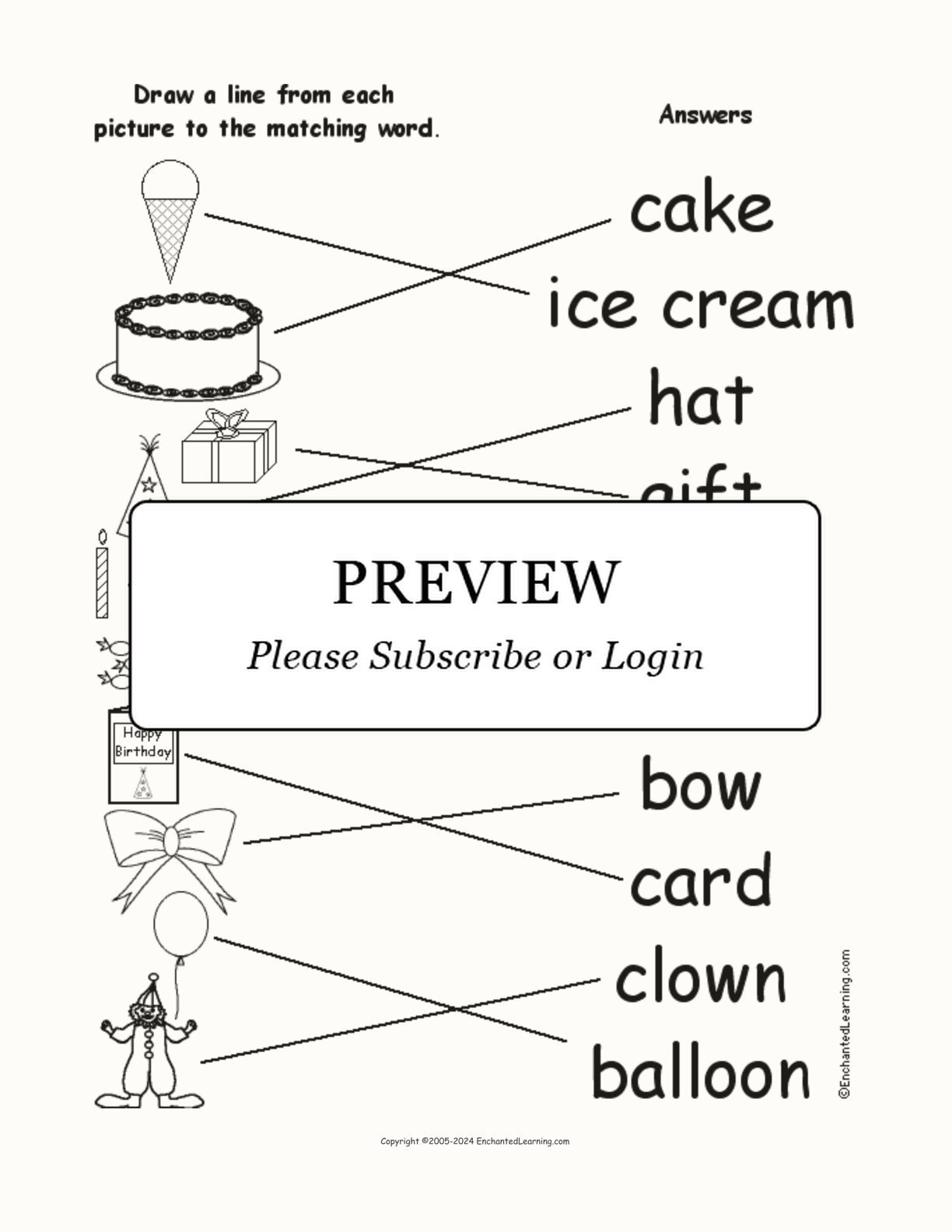 Birthday - Match the Words to the Pictures interactive worksheet page 2