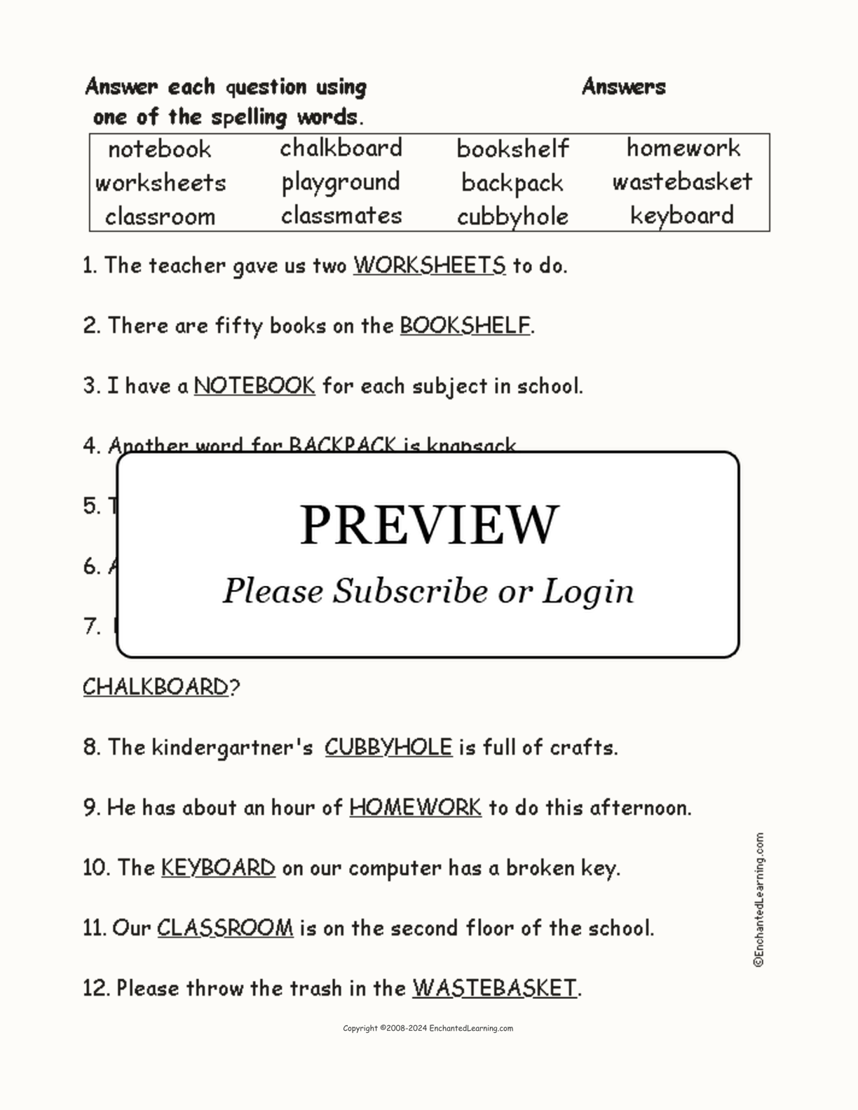 Compound School Spelling Word Questions interactive worksheet page 2