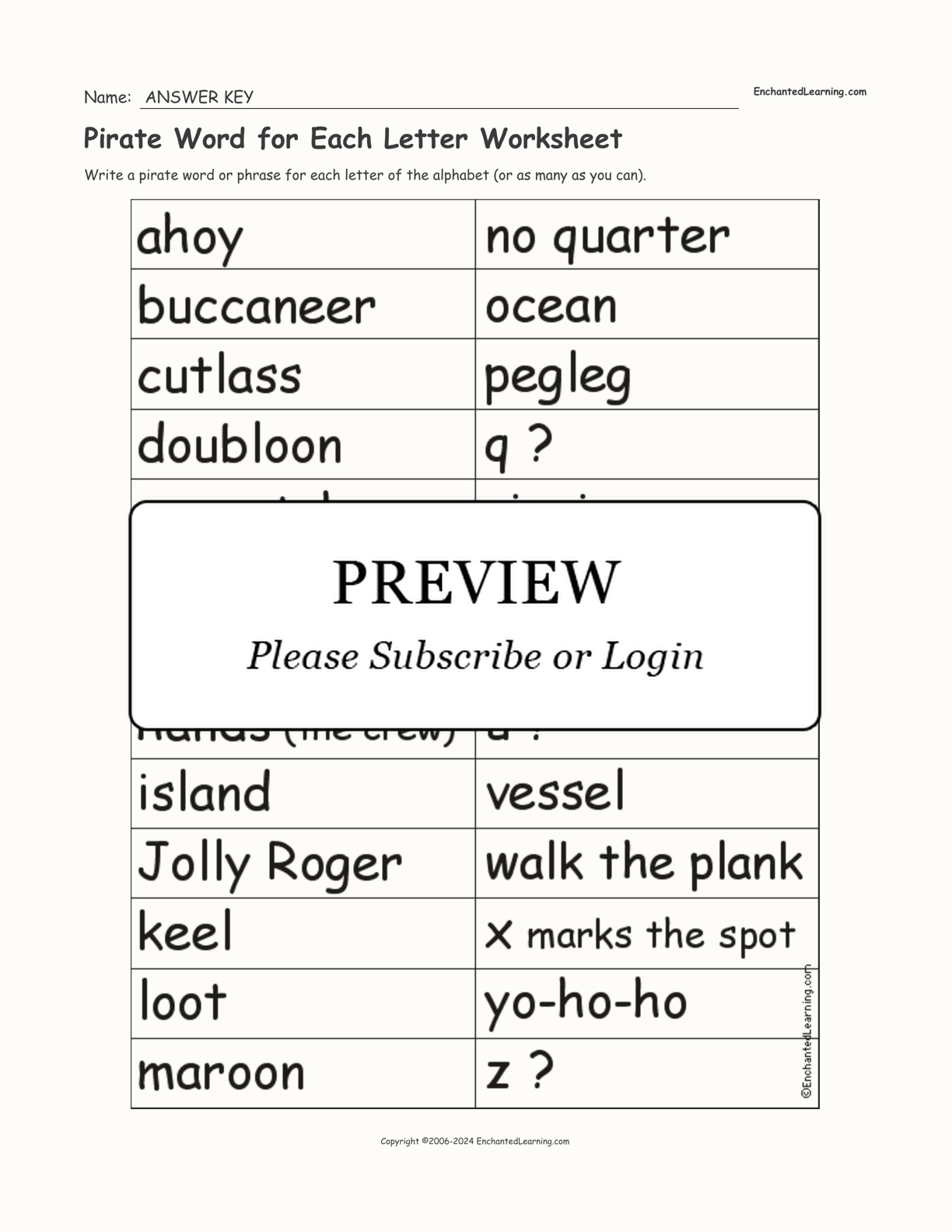 Pirate Word for Each Letter Worksheet interactive worksheet page 2