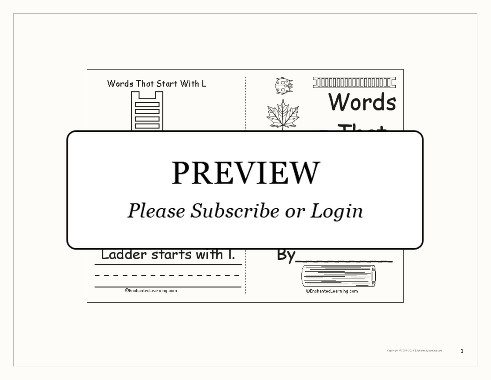 Words That Start With L: A Printable Book interactive printout page 1