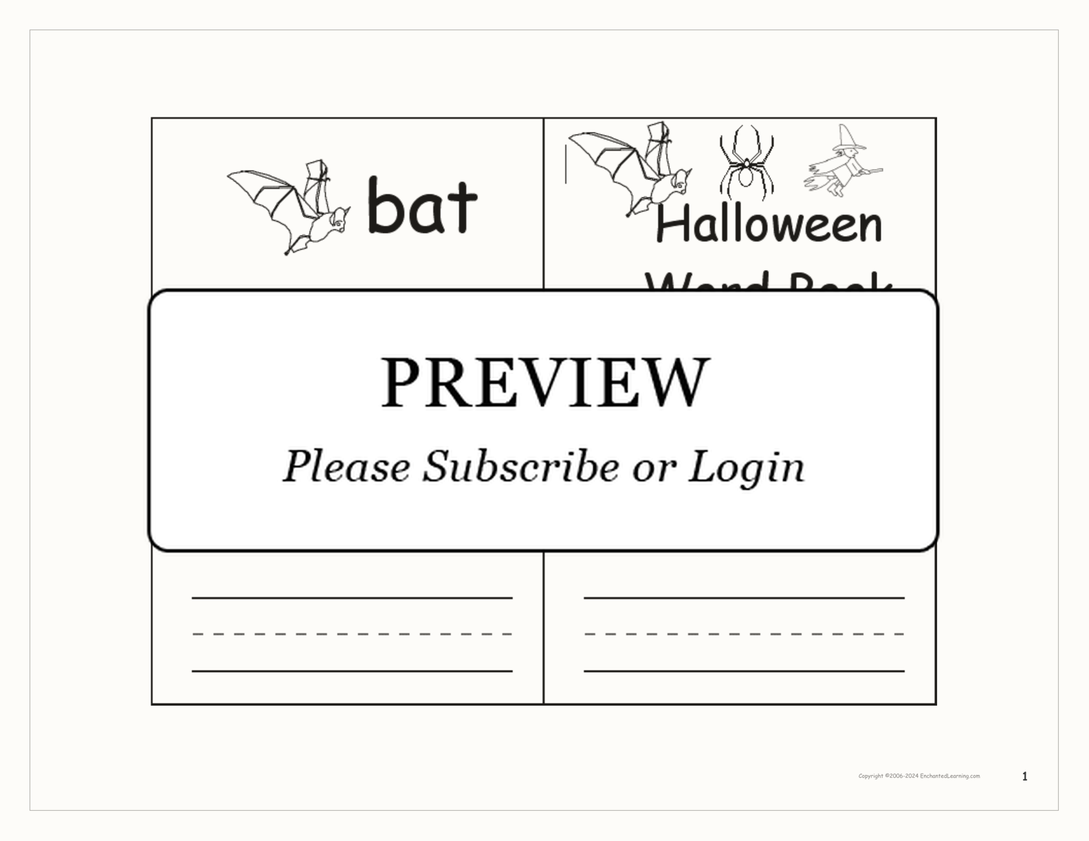 Halloween Mini Word Book interactive printout page 1