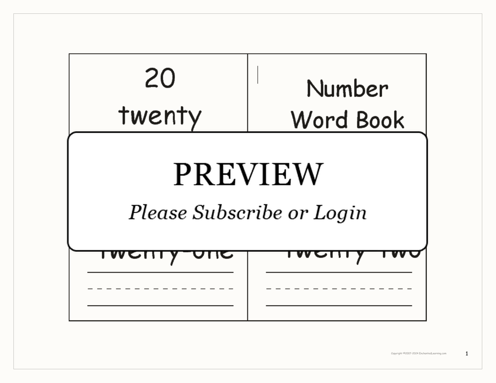 Numbers Word Book 20-30 interactive worksheet page 1
