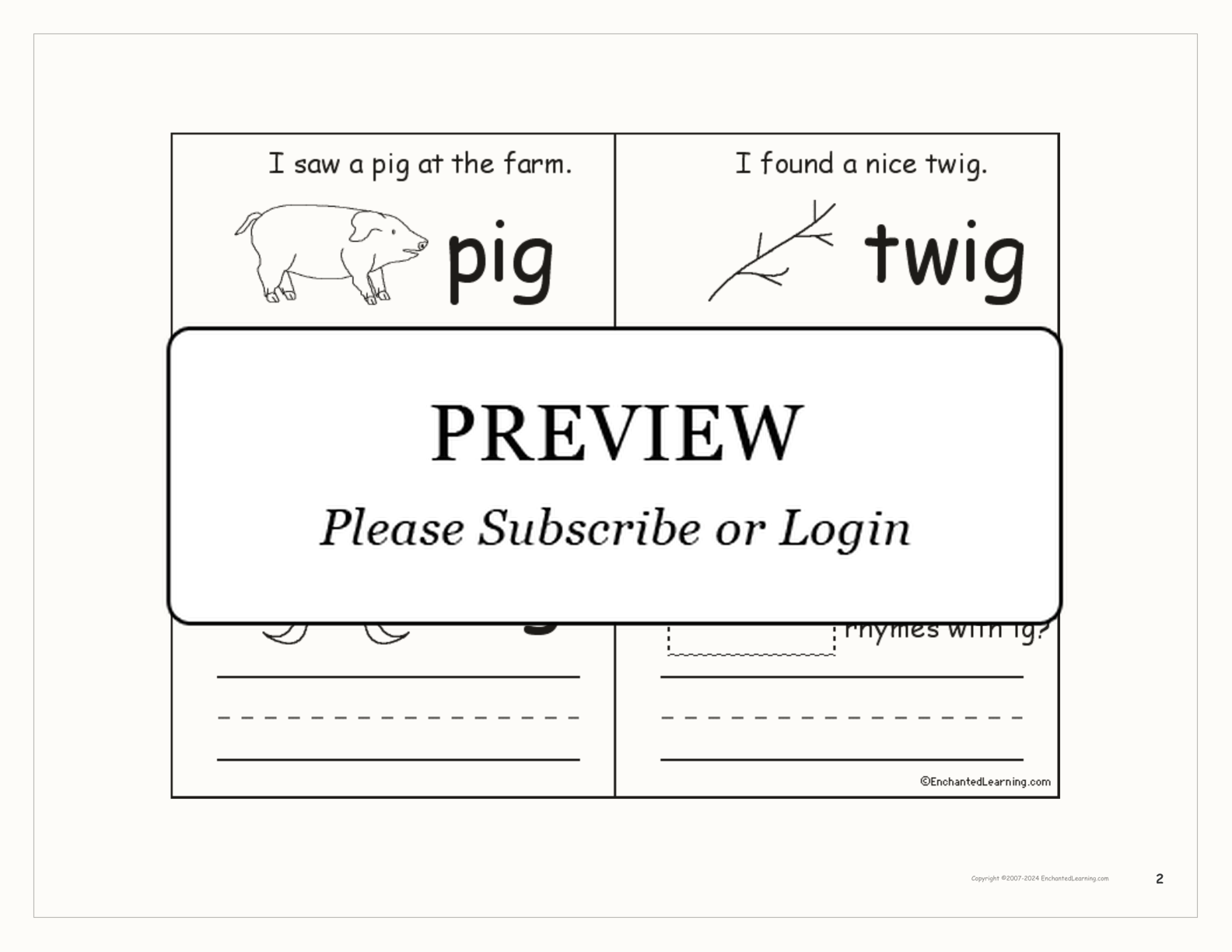 Words that Rhyme with 'ig' — Printable Book interactive printout page 2