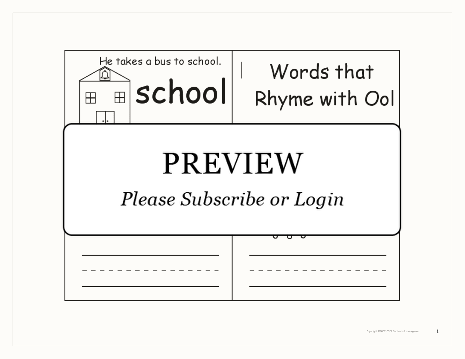 Words that Rhyme with 'ool' — Printable Book interactive printout page 1