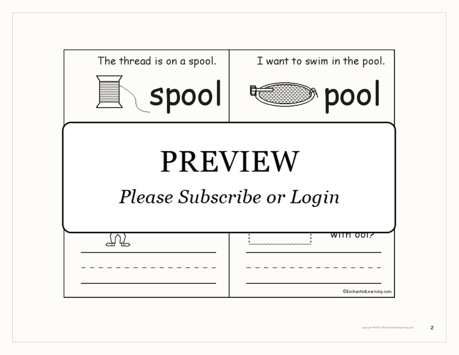 Words that Rhyme with 'ool' — Printable Book interactive printout page 2