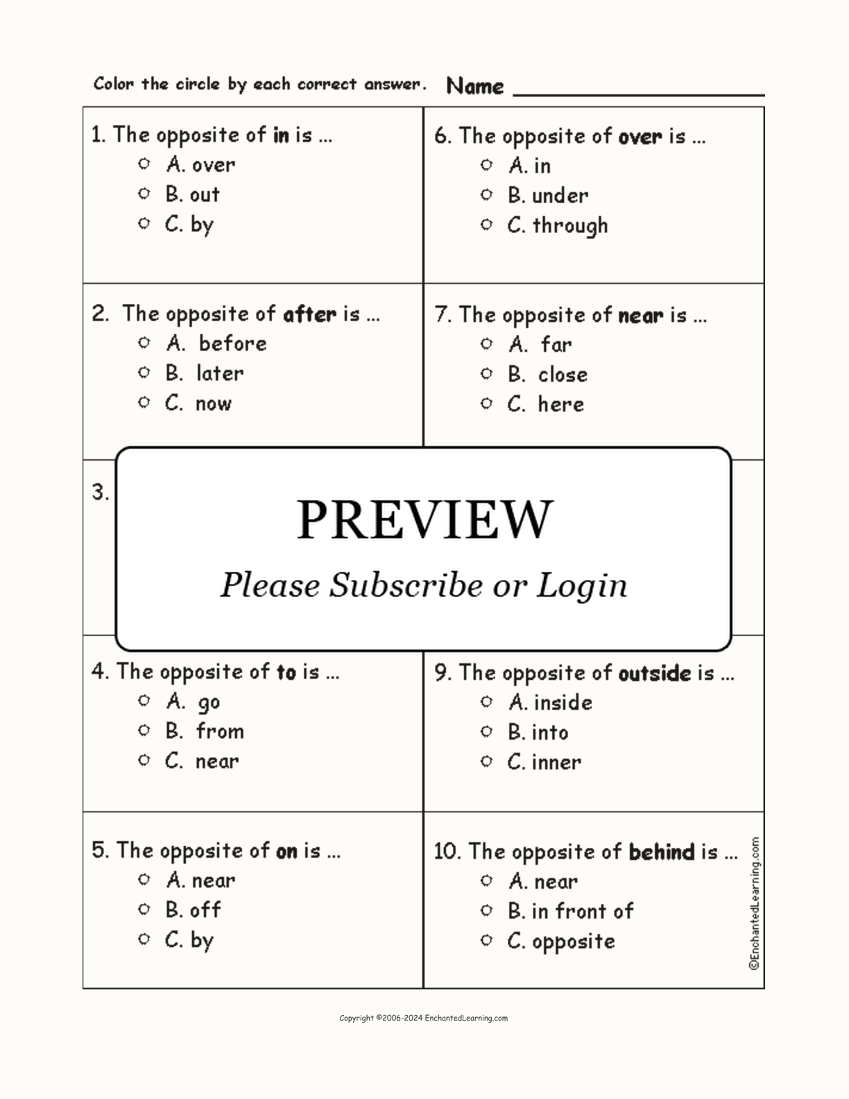 Opposites of Prepositions Quiz interactive worksheet page 1