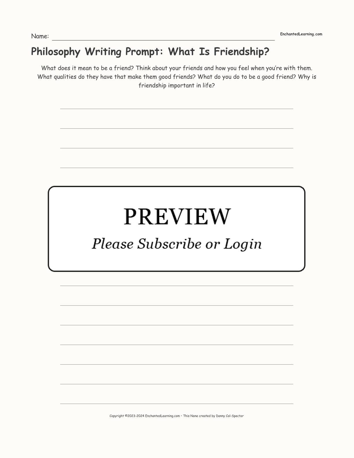 Philosophy Writing Prompt: What Is Friendship? interactive printout page 1