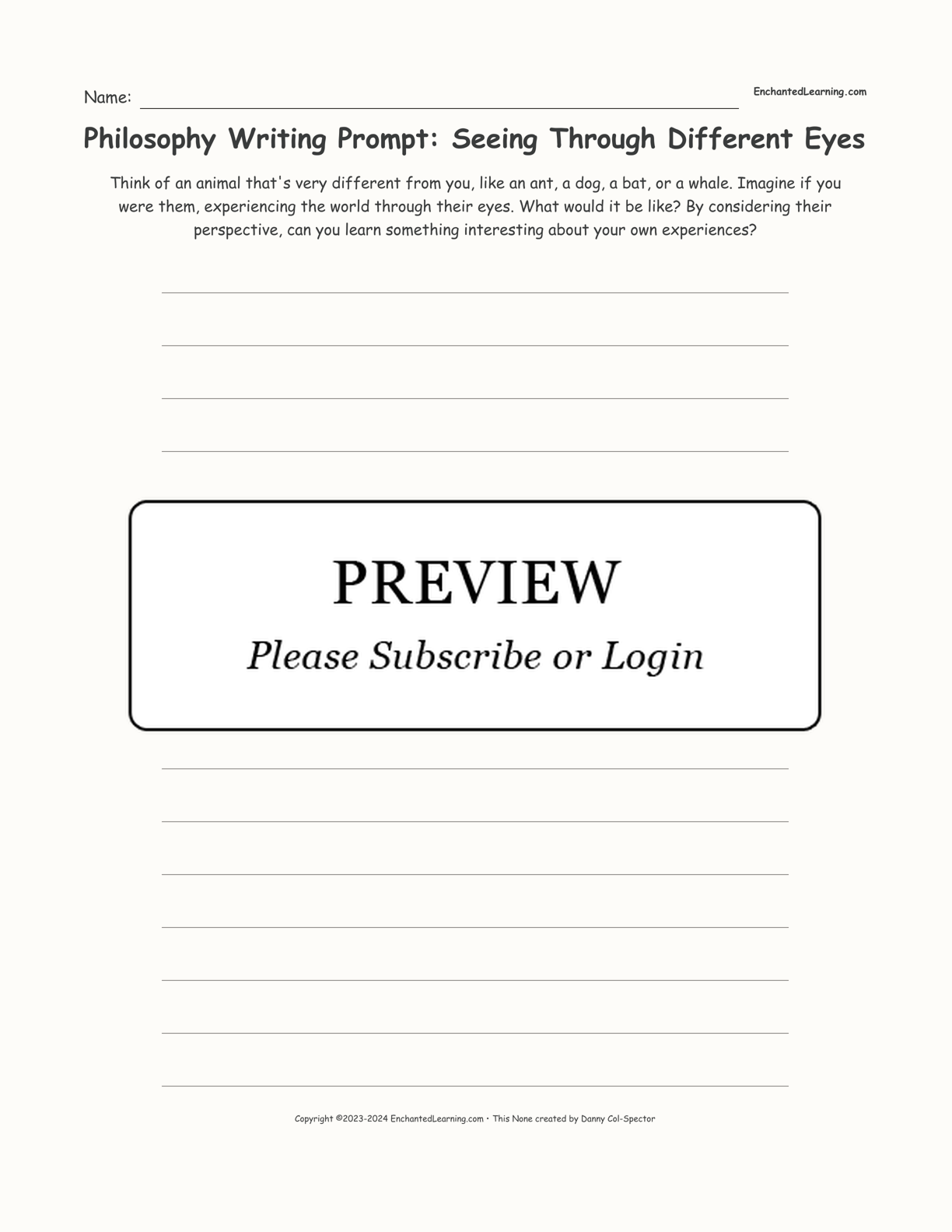 Philosophy Writing Prompt: Seeing Through Different Eyes interactive printout page 1