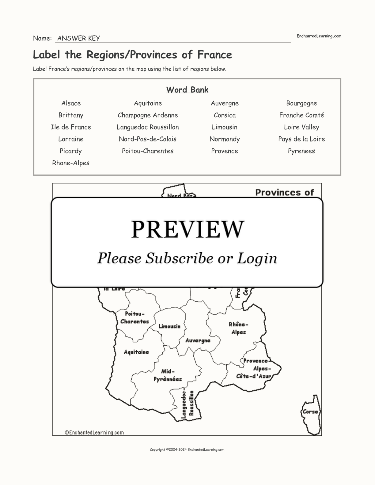 Label the Regions/Provinces of France interactive worksheet page 2