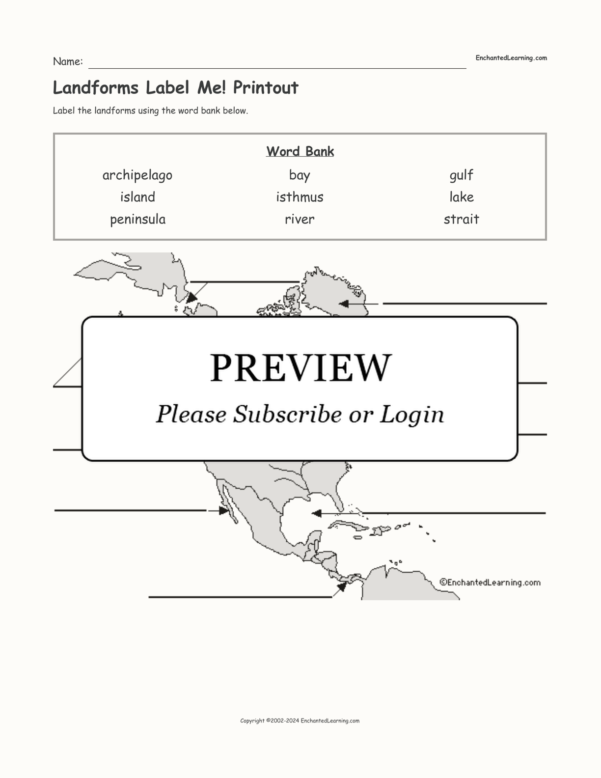 Landforms Label Me! Printout interactive worksheet page 1