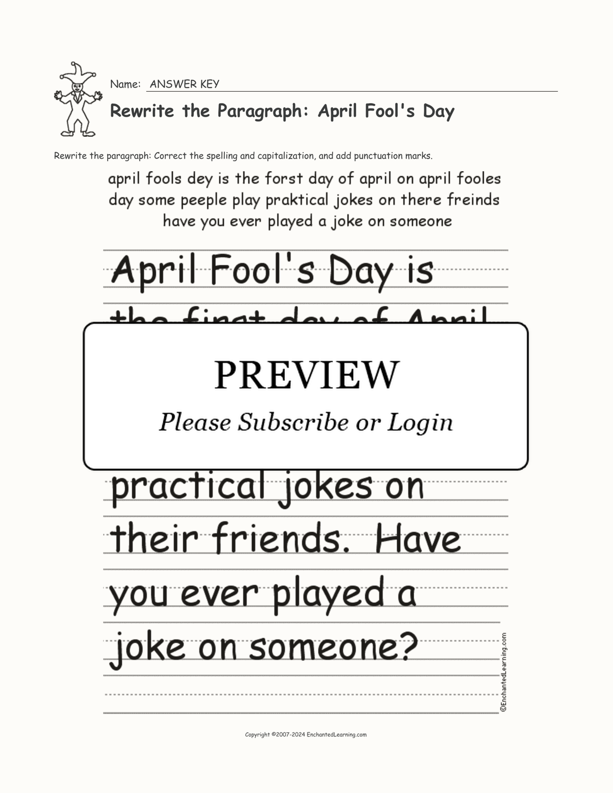 Rewrite the Paragraph: April Fool's Day interactive worksheet page 2