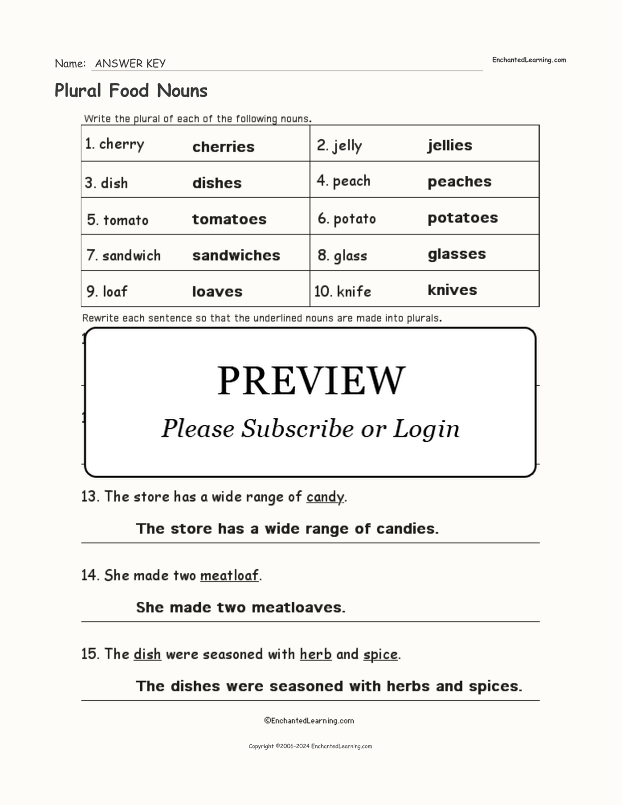 Plural Food Nouns interactive worksheet page 2