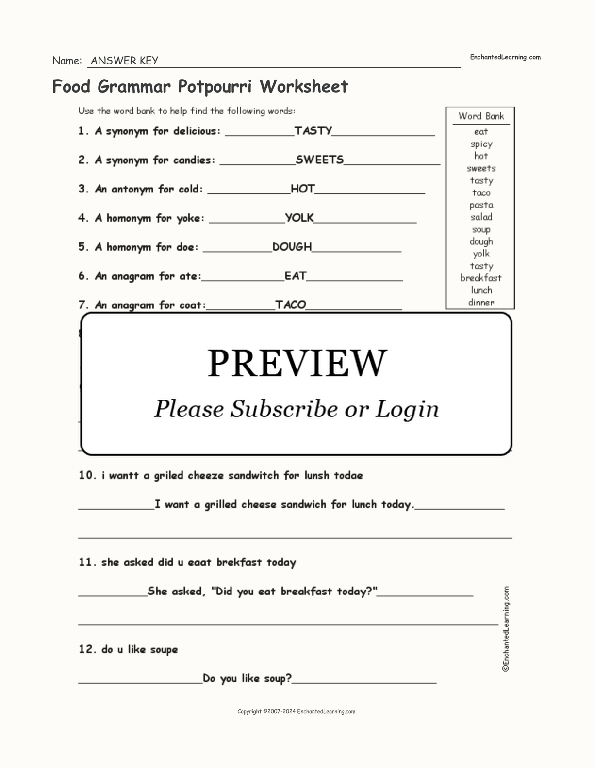 Food Grammar Potpourri Worksheet interactive worksheet page 2