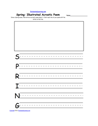 Spring Illustrated Acrostic Poem Worksheet:  Worksheet Printout