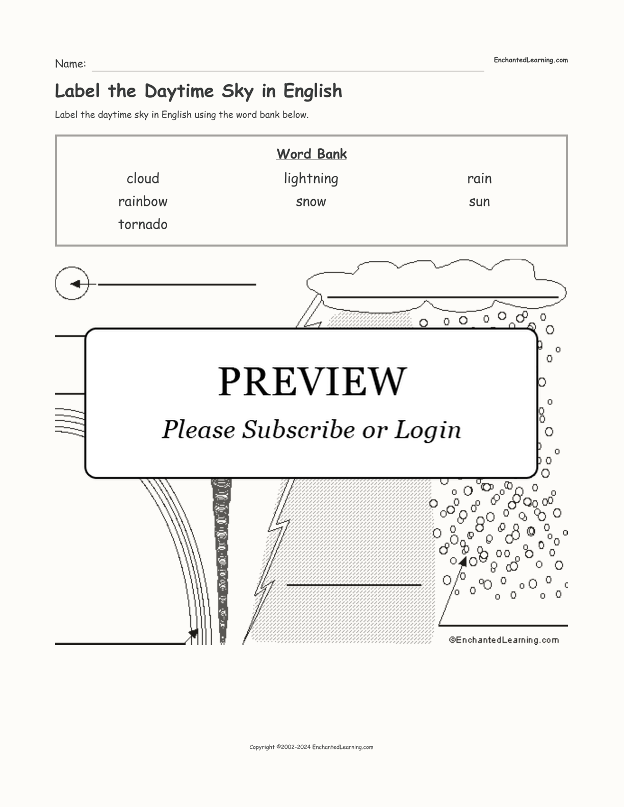 Label the Daytime Sky in English interactive worksheet page 1
