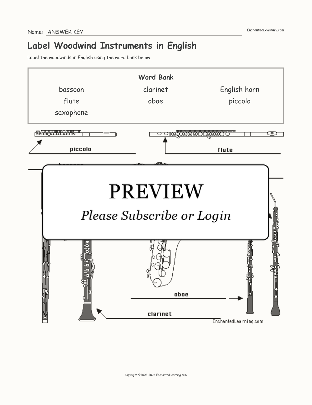 Label Woodwind Instruments in English interactive worksheet page 2