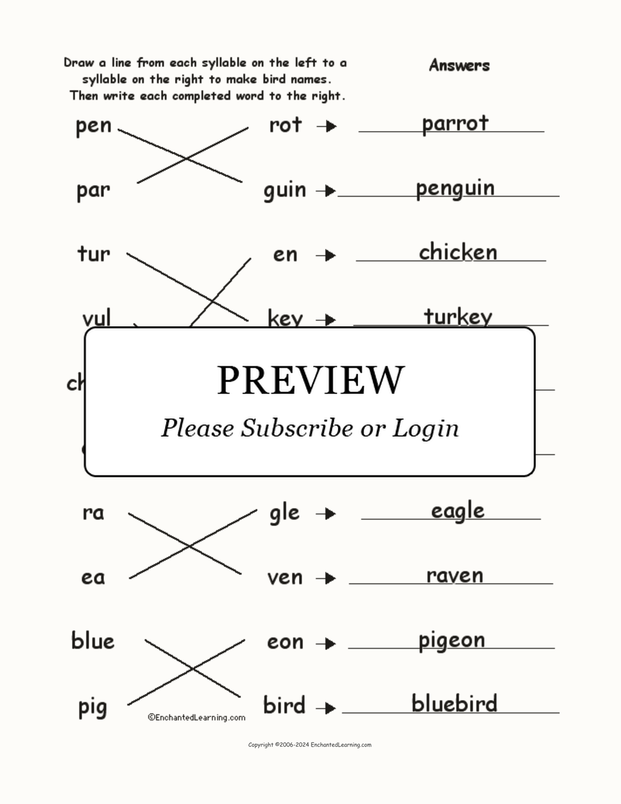 Match the Syllables: Bird Names interactive worksheet page 2