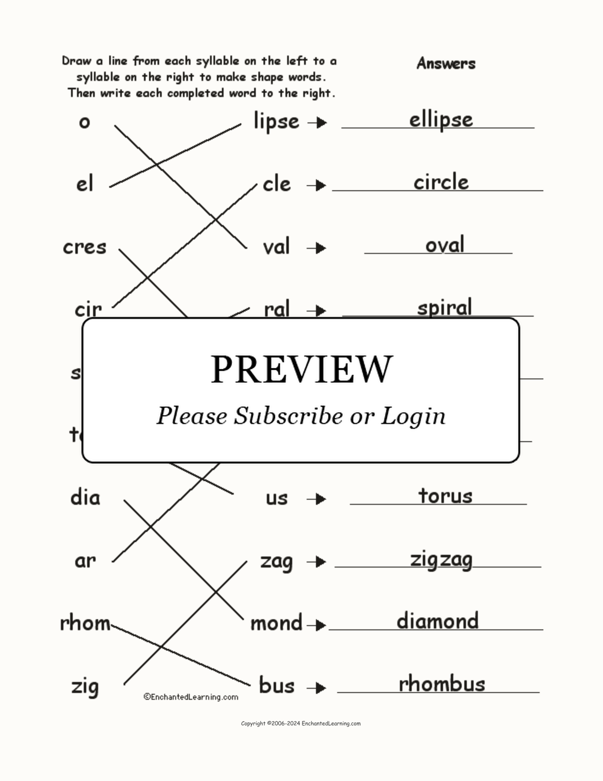 Match the Syllables: Shape Words interactive worksheet page 2