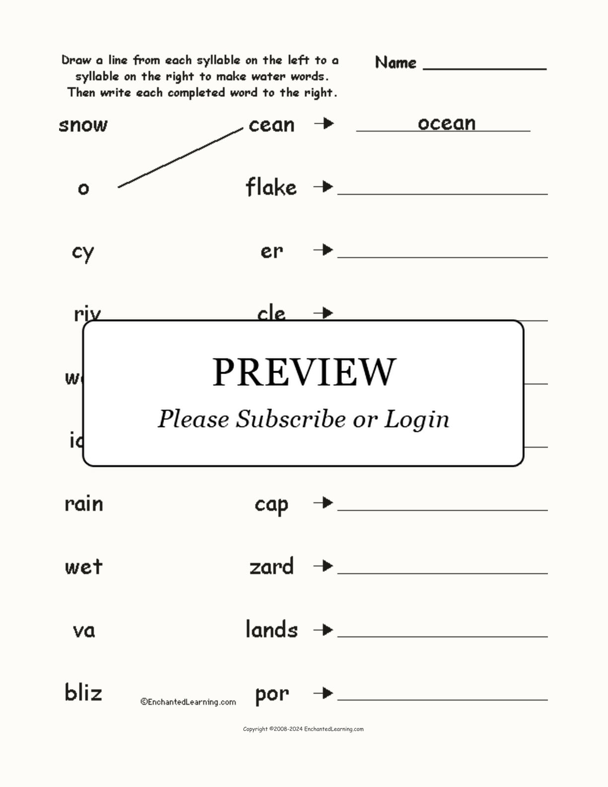 Match the Syllables: Water Words interactive worksheet page 1