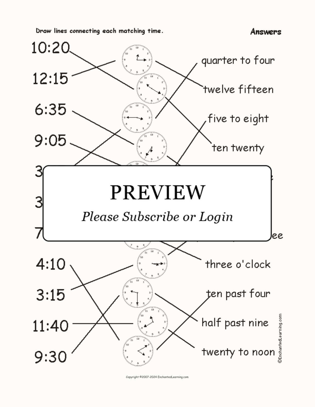 Match the Time #3: Digital to Analog to English interactive worksheet page 2