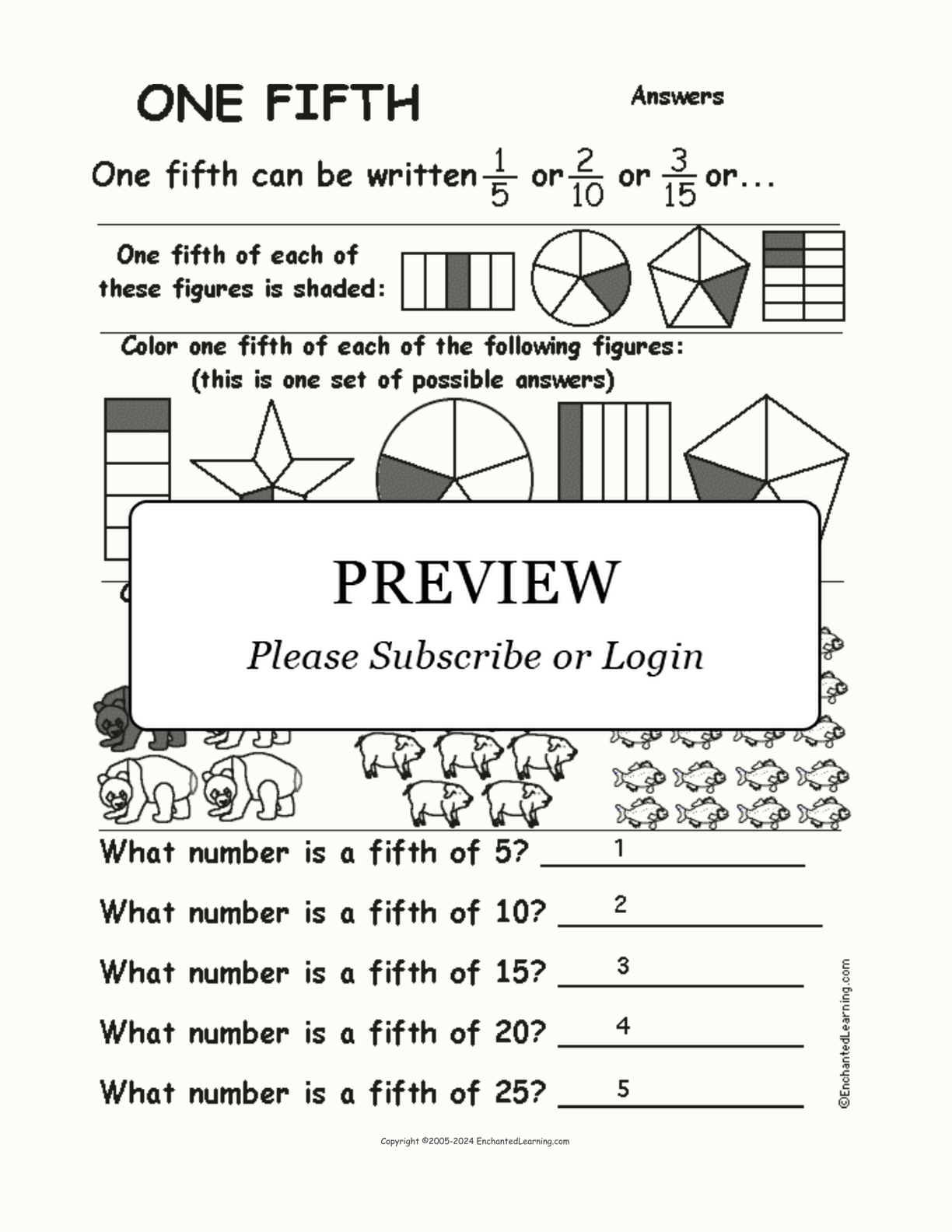 One Fifth Fractions Worksheet interactive worksheet page 2