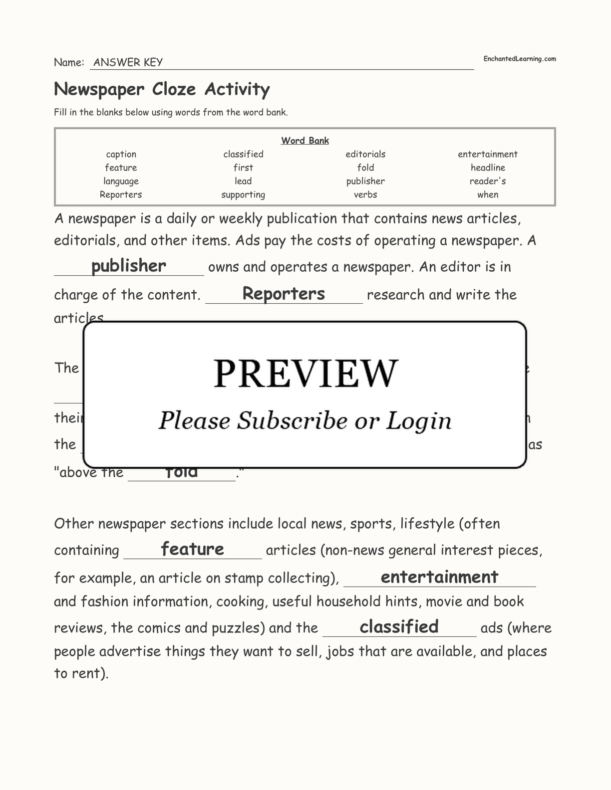 Newspaper Cloze Activity interactive worksheet page 3