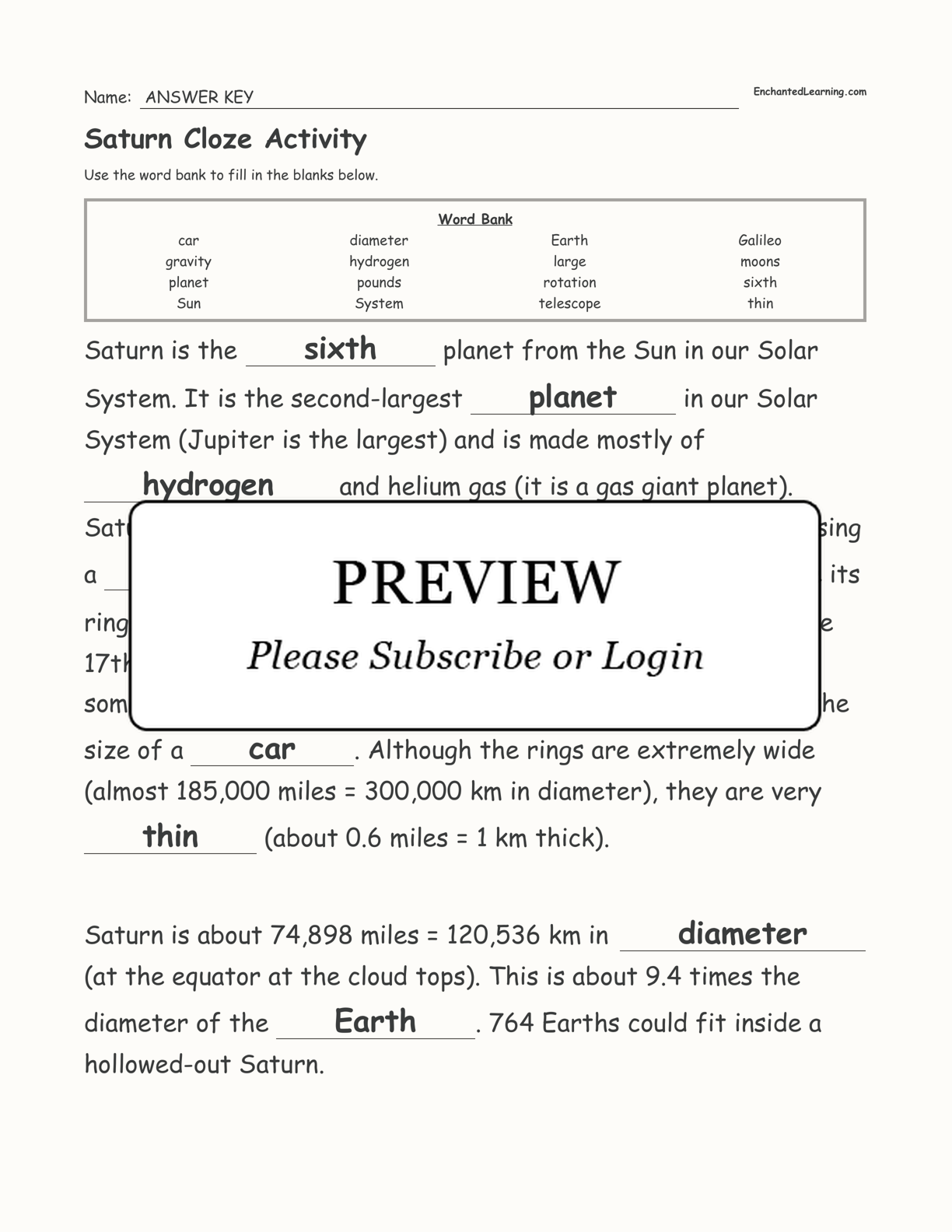 Saturn Cloze Activity interactive worksheet page 3