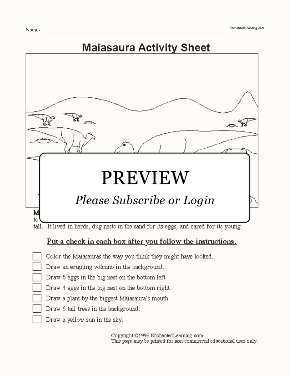 Maiasaura Follow the Instructions Worksheet interactive worksheet page 1