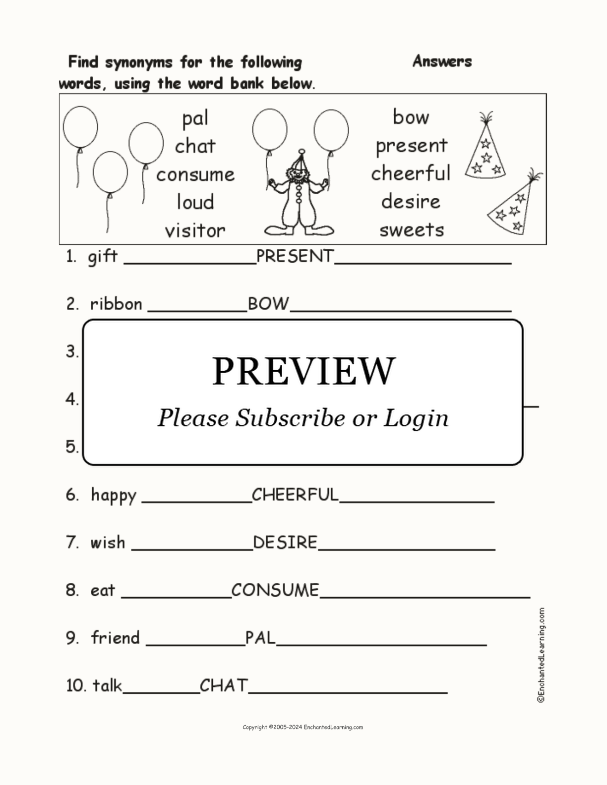 Birthday Synonyms interactive worksheet page 2