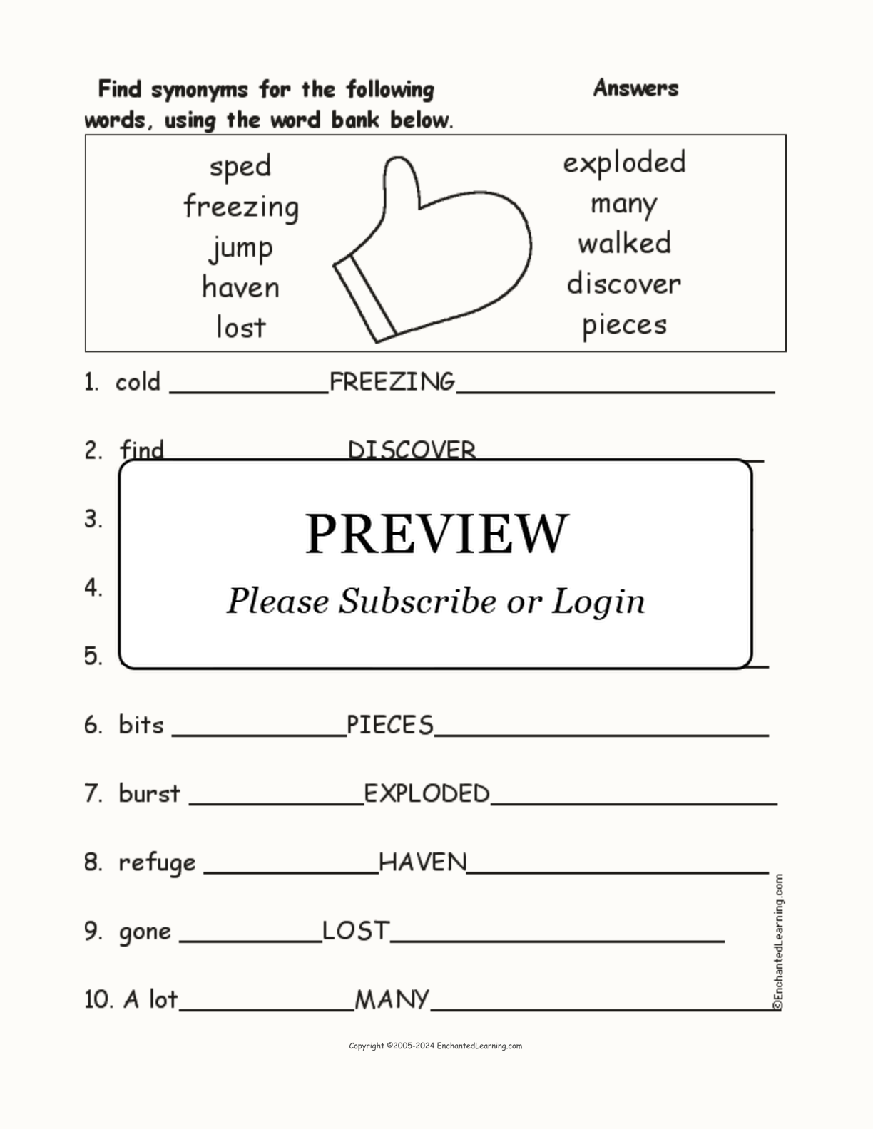 'The Mitten' Synonyms interactive worksheet page 2