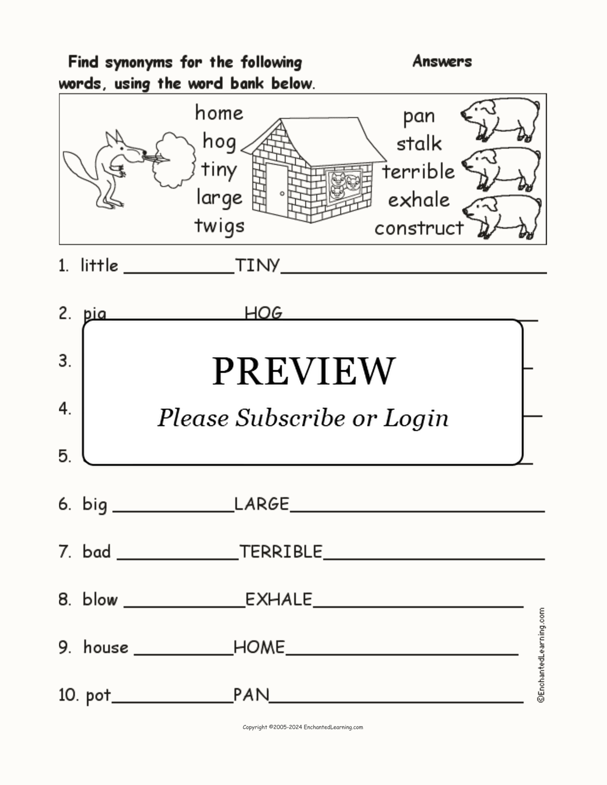 'Three Little Pigs' Synonyms interactive worksheet page 2