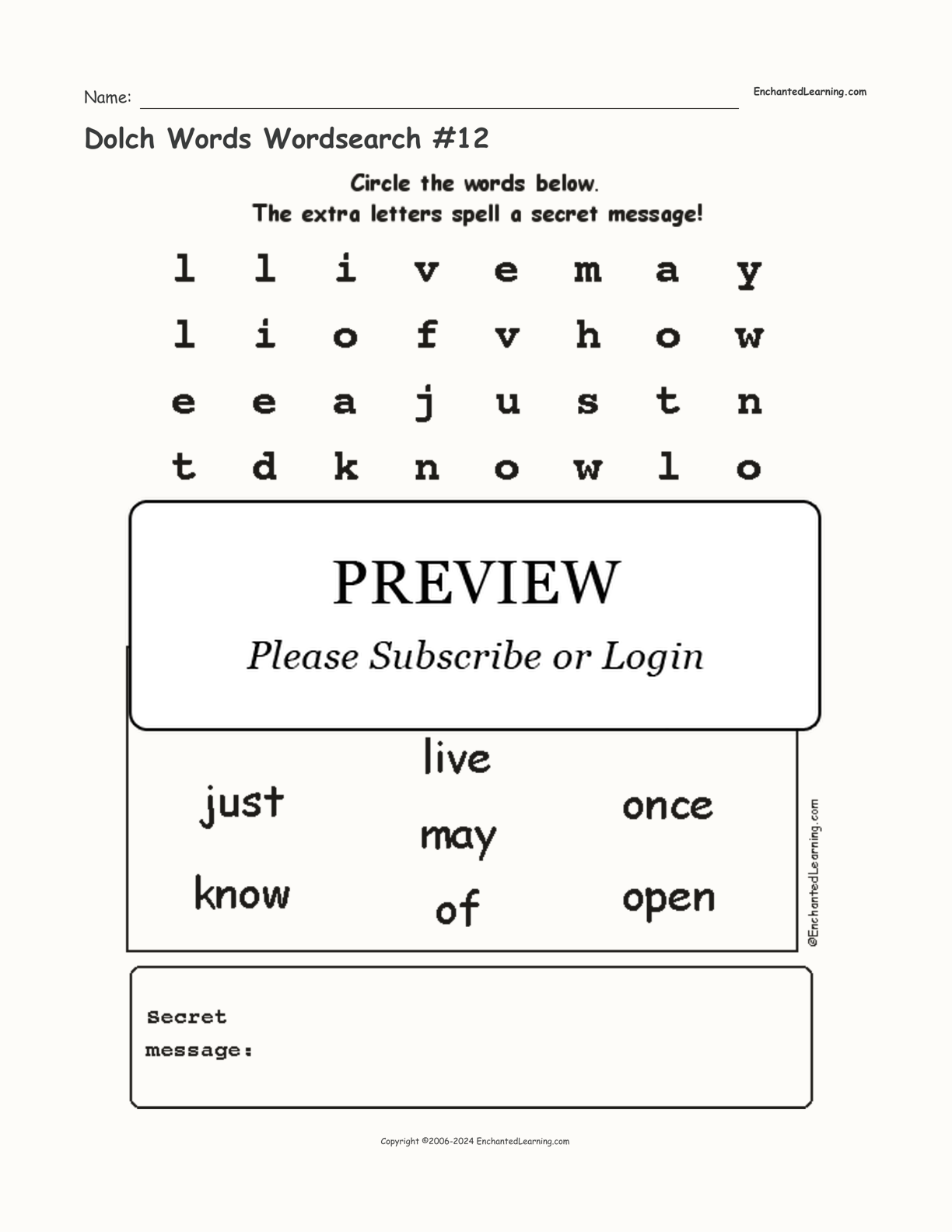 Dolch Words Wordsearch #12 interactive worksheet page 1