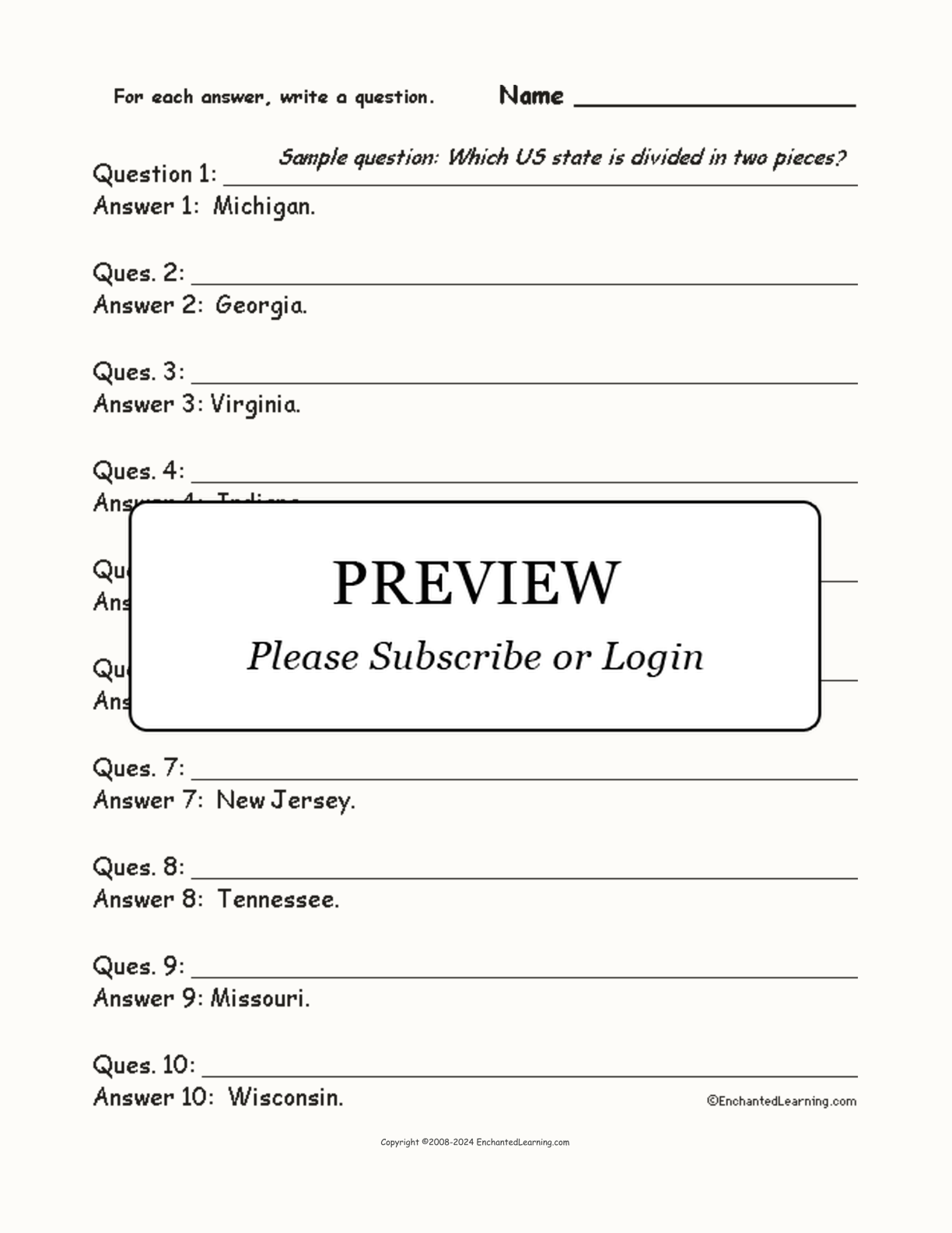 USA #2: Write a Question for Each Answer interactive worksheet page 1